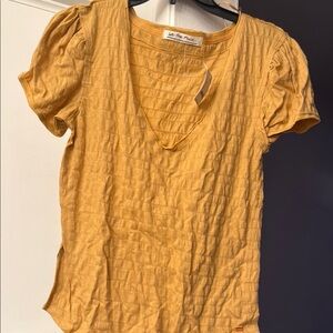 We The Free Gold Ruched Puff Sleeve Blouse